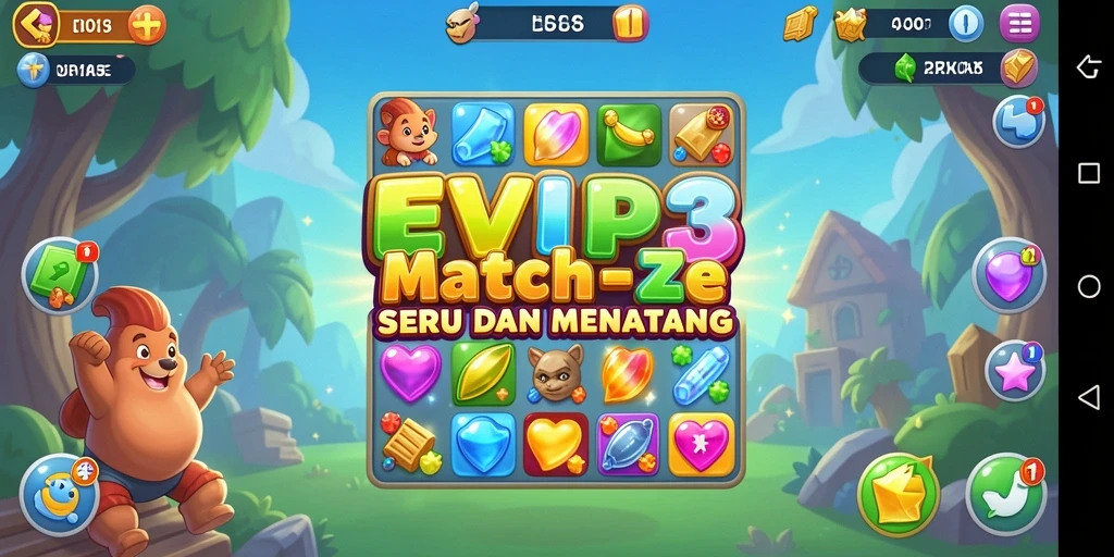 Tampilan gameplay <strong>EVIP3</strong> yang seru dengan permata berwarna-warni.