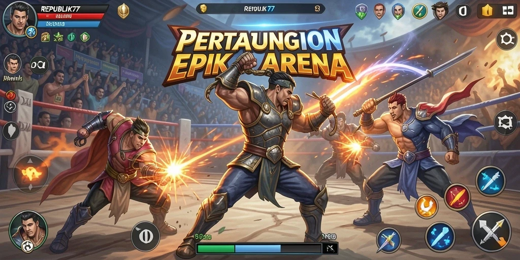 Tampilan gameplay seru di REPUBLIK77 dengan pertarungan yang intens.