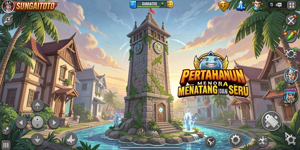 Screenshot SUNGAITOTO menunjukkan gameplay menara pertahanan yang intens.