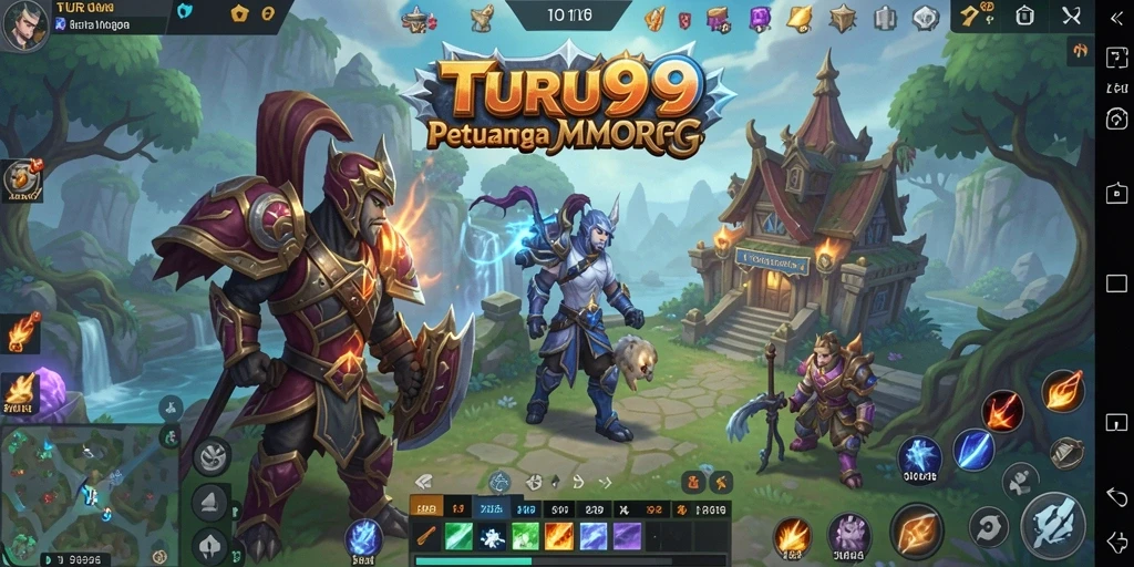 Tangkapan layar utama TURU99 menampilkan aksi pertempuran MMORPG yang seru.
